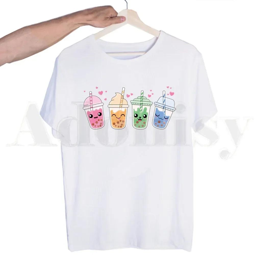 Bubble Tea Cute Cartoon Fashion Kawaii Graphic Tshirts Men Fashion Summer T-shirts Tshirt Top Tees Streetwear Harajuku Funny