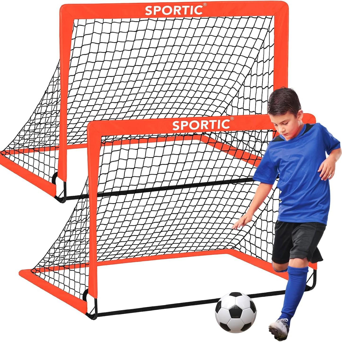 Portable Folding Children s Soccer Goal and Training Net Single Red