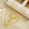 Seashell Starfish Pendant Necklace Coastal Style Layered Necklace Three Chains Necklace for Women Summer Beach Vacation Holiday Jewelry