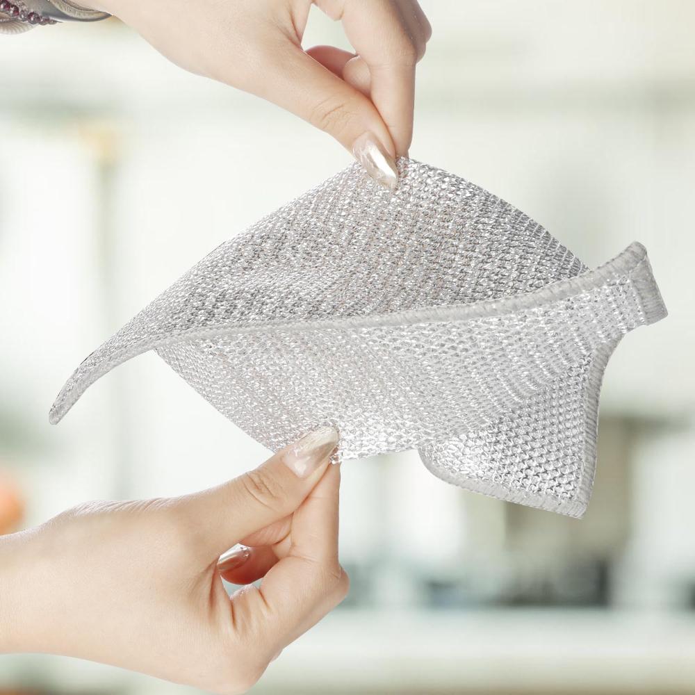 10pcs Thickened Steel Wire Cleaning Cloth Non-Scratch Double-layer Iron Microfiber Mesh Dishrag Washing Pot Rags Kitchen Towels