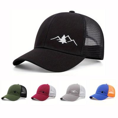 Mountain Embroidery Mesh Cap Adjustable Fit Sun Shading Hat Breathable Hat  Unisex Wear