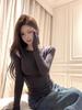 Spicy Girl Waist-Cinching Long-Sleeve Pleated T-Shirt - Slim-Fit, Figure-Flattering Design for Early Autumn