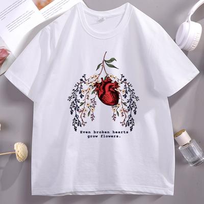 Funny Heart Printed T Shirt Casual Cotton Short Sleeve Round Neck Tshirt Summer Graphic Tees Unisex Clothing Streetwear Tees