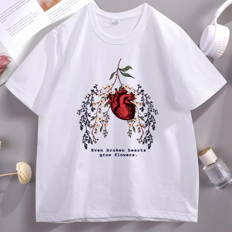 Funny Heart Printed T Shirt Casual Cotton Short Sleeve Round Neck Tshirt Summer Graphic Tees Unisex Clothing Streetwear Tees
