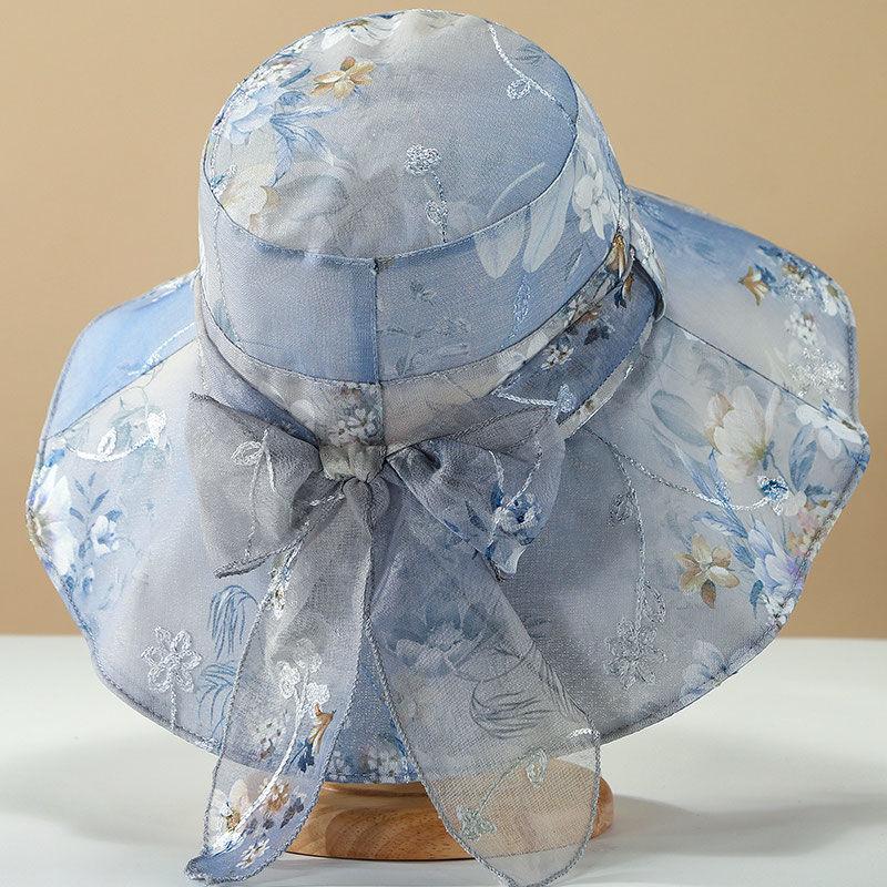 Women's Summer Fashion Sunshade and Sunscreen Sun Hat Breathable Flower Outing Organza Large Edge Sunshade Beach Hat