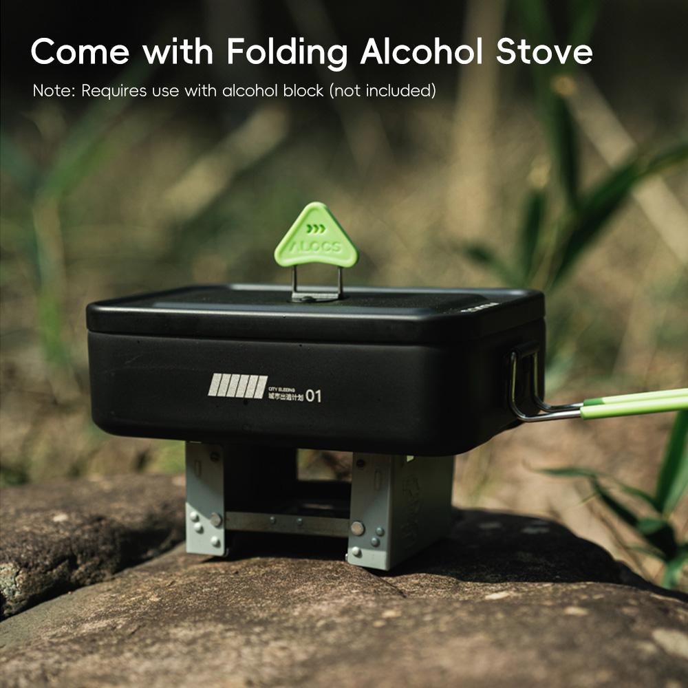 Camping Cookware Mess Kit Aluminum Alloy Lunch Box with Foldable Alcohol Stove Spoon Fork