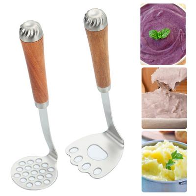 Schiacciapatate in Acciaio Inossidabile Manico Lungo in Legno Multifunzione Manuale per Carote Avocado Verdure Alimenti Strumento Schiacciapatate Gadget da Cucina