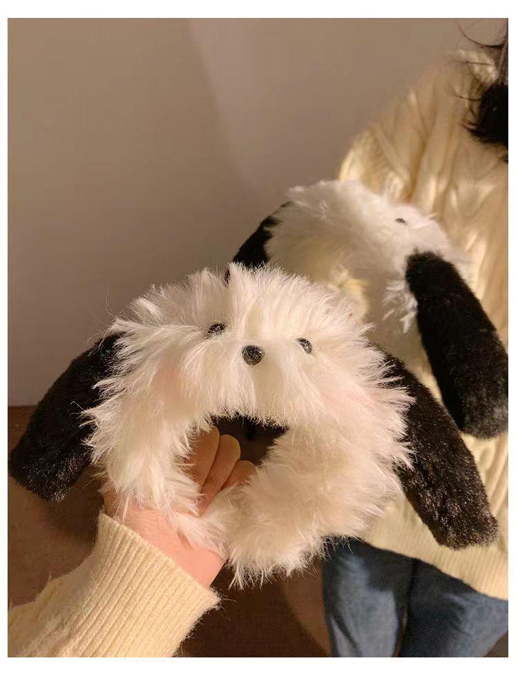 

Милая черно-белая плюшевая повязка на голову для макияжа с дурацкими собачьими ушками