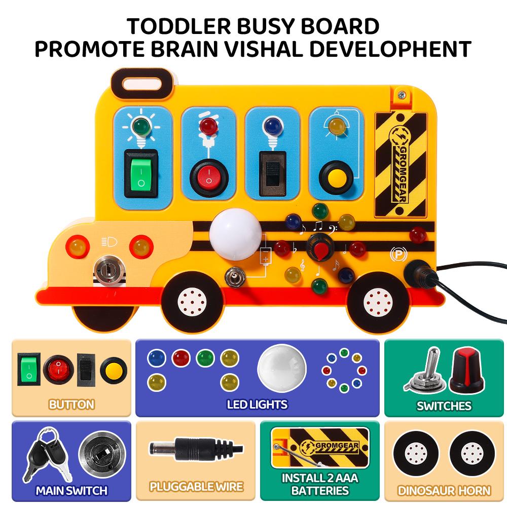 LED Light-Up Switch, Stress Relief Board Travel Toy, Montessori Activity Board, Bus Sensory Board Toy,