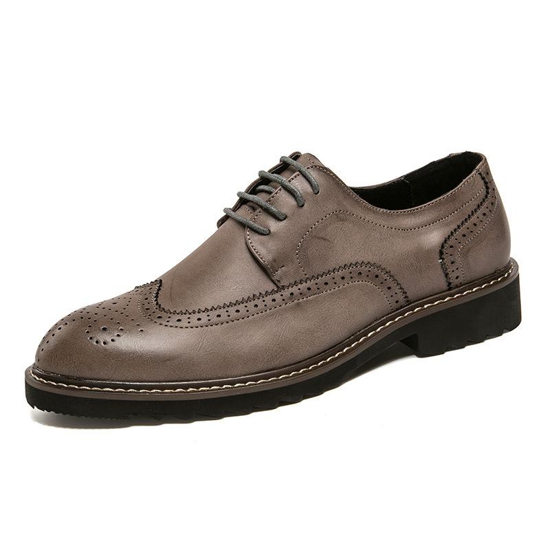 

Thick-soled pointed sewn casual leather shoes Brock flower men s shoes retro lace-up teacher leather shoes 44 сірий колір