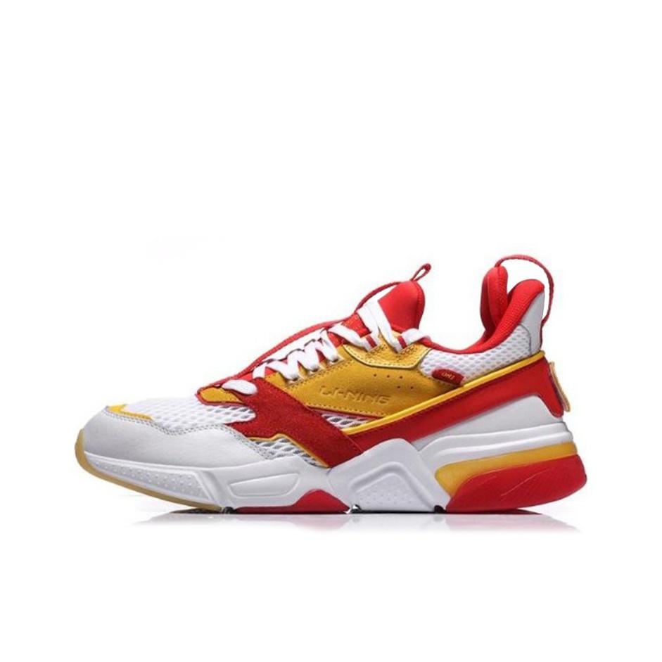 Li Ning 001 Journey Retro Splicing Halkfri Slitstark Lågskuren Löparsko Herr Löparskor Vit Röd Gul AGLN227-2