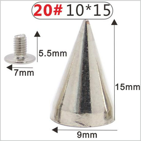 Punk Spike Alloy Bullet Rivet Horn Cone with Base Screw for Apparel, Bags, Shoes