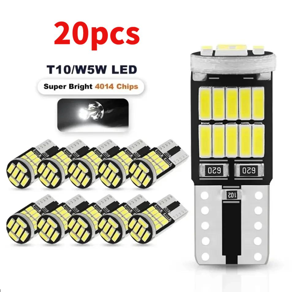 10-30PCS W5W T10 Led Bulbs Canbus 4014 SMD 6000K 168 194 Led 5w5 Car Interior Dome Reading License Plate Signal LightLamp Bulbs 7