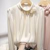 Spring Temperament Is Thin, Three-dimensional Flower Solid Color Pullover Women's Long-sleeved Satin Simulation Silk Shirt