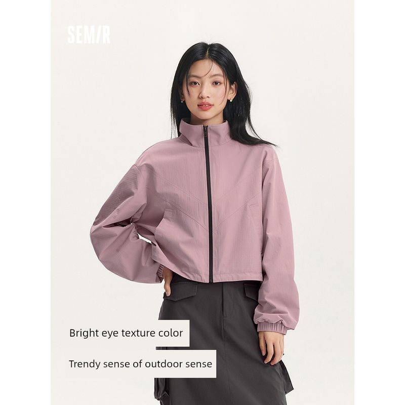 

Senma Outwear Women s Stand Collar Plaid Texture Outwear Women s Fall and Winter 2024 Autumn New Drawstring Contrast Color Jacket Pink 01315 150/76A/XS