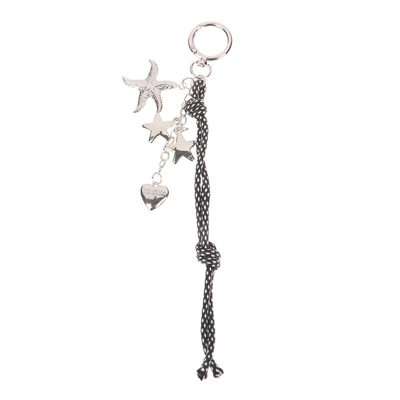 Y2K Trendy Starfish Five-Pointed Star Lanyard Keychain Retro Braided Rope Keyring Bag Pendant Key Hanging Decoration Gifts