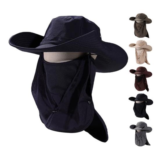 Summer Bucket Hat, Breathable Quick-Dry Fisherman Hat with Detachable Face Neck Guard, Adjustable Drawstring Sun Protection Hat for Outdoor Gardening