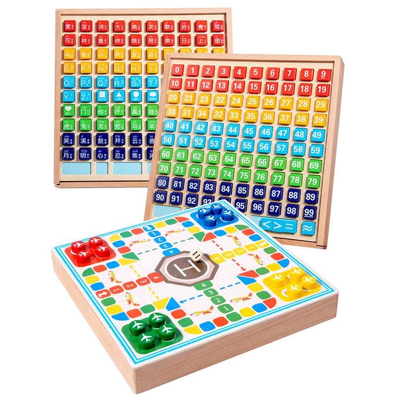 Montessori 1 až 100 Číselné operace Plus a Mínus Stovková tabulka Myšlení Učební pomůcka 3 v 1 Čínský znak Létající šachy Vzdělávací hračka
