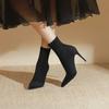 Black Elastic Sock Boots Thin Heels Heel Pointed Toe High Heels Elegant Designer High Quality Boots Autumn Winter Botas Mujer