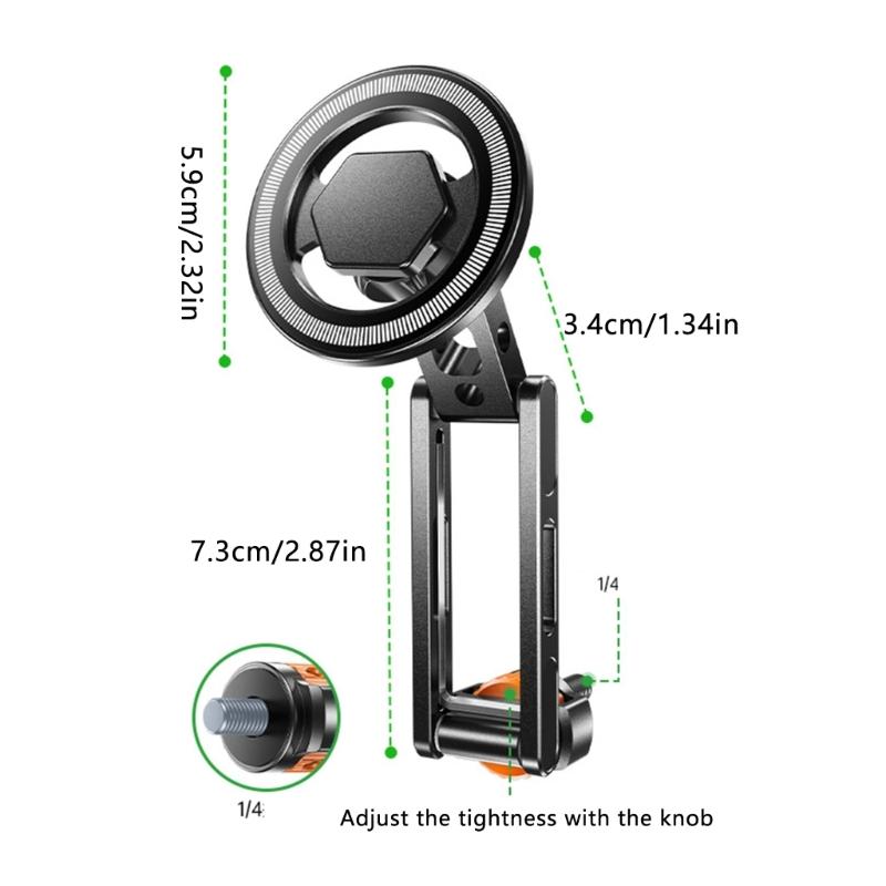 Aluminum Magnetic Phone Holder Anti Shake 360 Degree Rotating 1/4inch Screw Mount for Secure Phone Attachment Portable