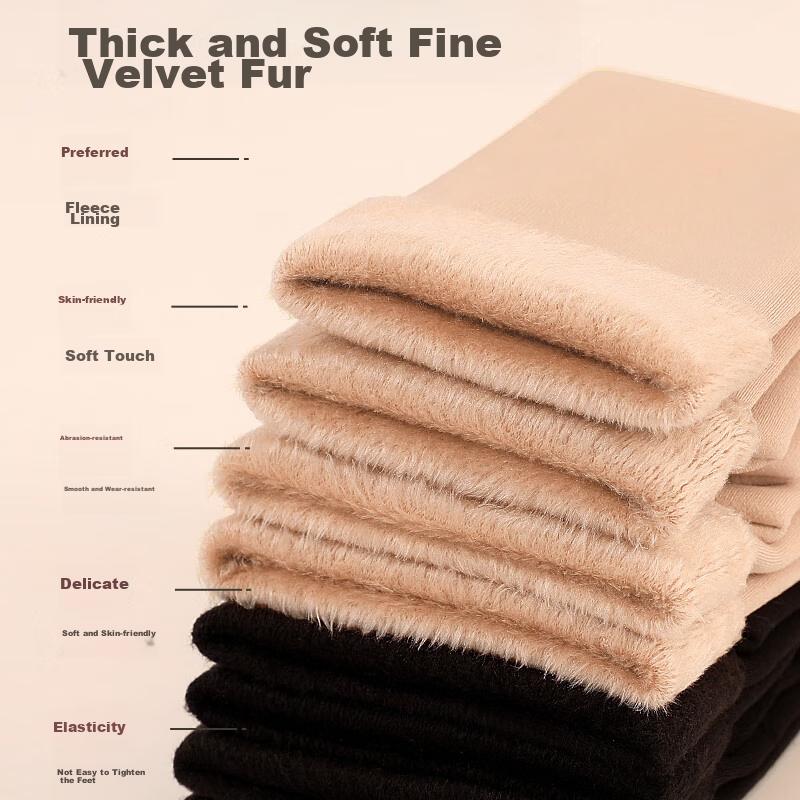 Snow Socks for Women, Fleece-Lined Thick Autumn And Winter Style, Nude Color Bare Leg Mid-Calf Plush Socks, Women's Warm Socks
