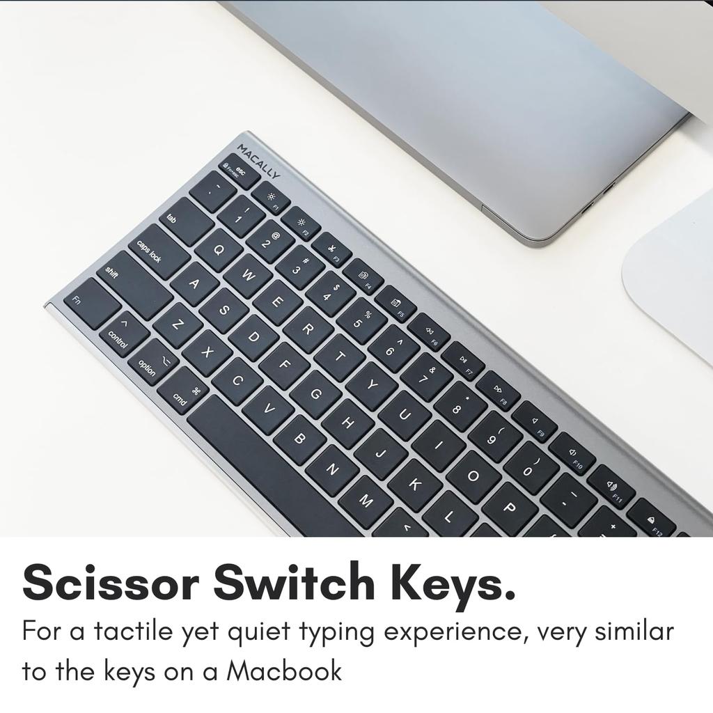 MACALLY Mac Keyboard, US Layout, Wired, All-Aluminum Frame, Slim, Quiet, Scissor-Style Keys, with Numeric Keypad, for Working from Home, Telework,