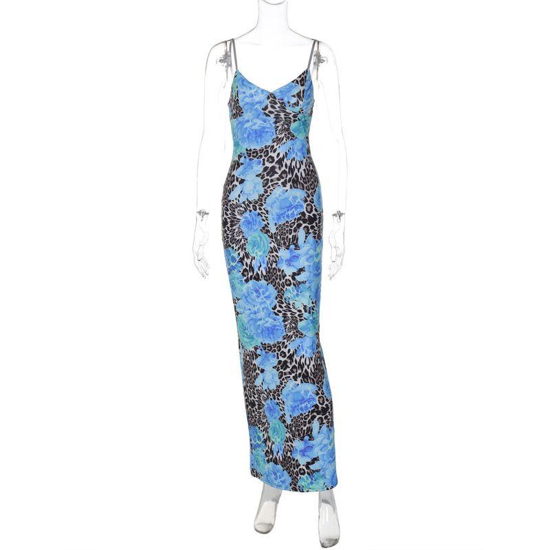 

Printed Design with Suspender Dress Print Stylish Sling Dress Blue S