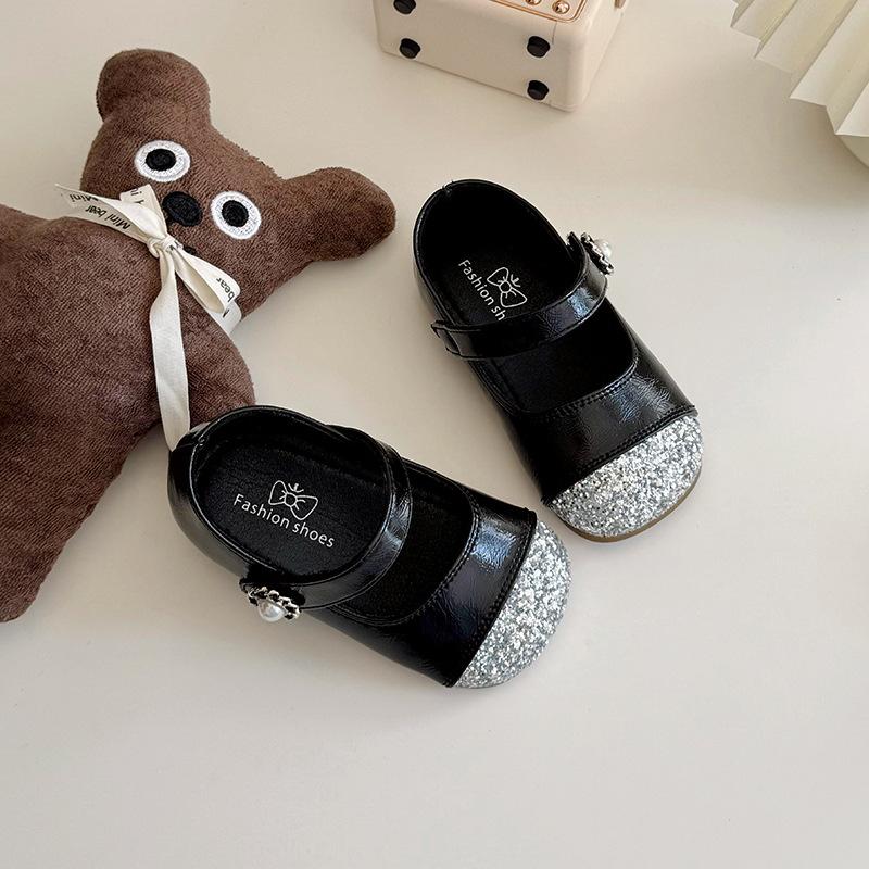 Girls Korean Style Sequined Little Fragrant Princess Leather Shoes Soft Sole Kids Single Shoes 23 чёрный