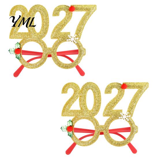 Colorful Festive Glasses for Parties 2 Pcs 2027 New Year Eyeglasses, Plastic Glitter Number Glass Frame, Happy Party Decorations Shiny Unisex Headband