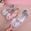 Girls Dance Shoes High Heels for Wedding Party Kids Half Sandals Sweet Bows 2025 Summer New Children Princess Shoes Shiny Sequin