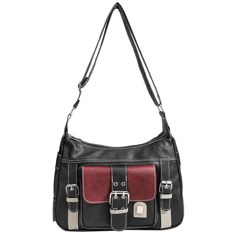 2025 Retro Vintage Y2K Soft Leather Motorcycle Shoulder Crossbody Bag for Women - New Color Block Trend