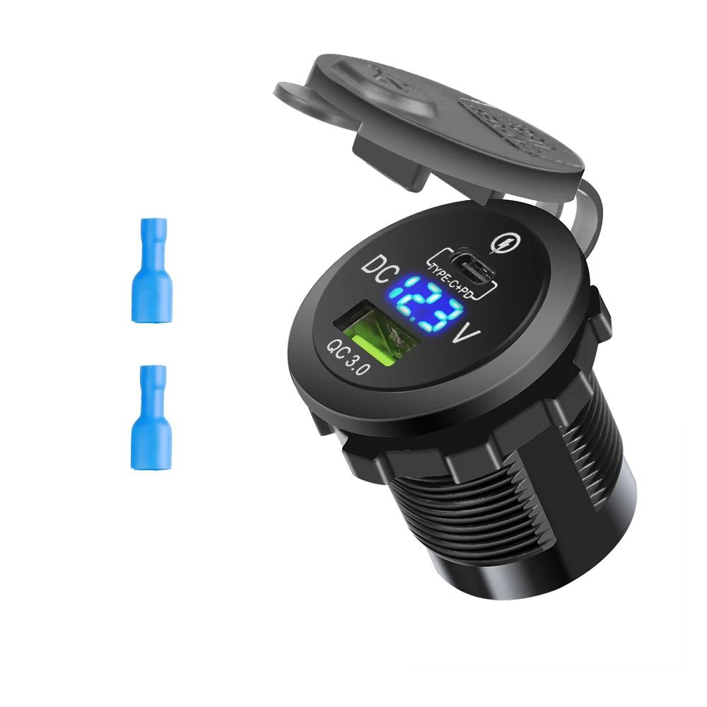 

Car Charger PD QC3.0 Socket with Voltage Meter Quick Charge 3.0 Socket Power Outlet for 12V/24V Motorcycle Truck Boat RV Parts