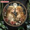 Vintage Goddess of Inspiration Round Aluminum Wall Art 8x8 Inch Floral Celestial Metal Decor 2D Flat Hanging Medallion