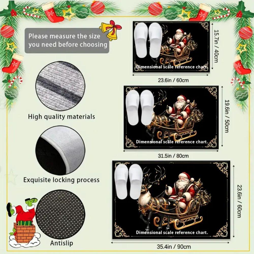 Christmas Happy Front Door Carpet Santa Claus Indoor Entrance Black Anti-Slip Floor Mat Holiday Home Decoration