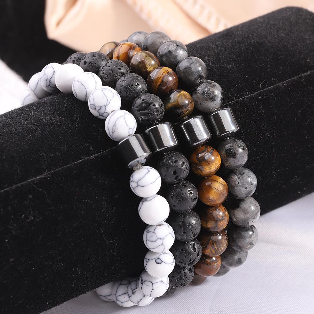 8MM Natural Stone Bracelet Set: Black Gall Tiger Eye & Agate Stone