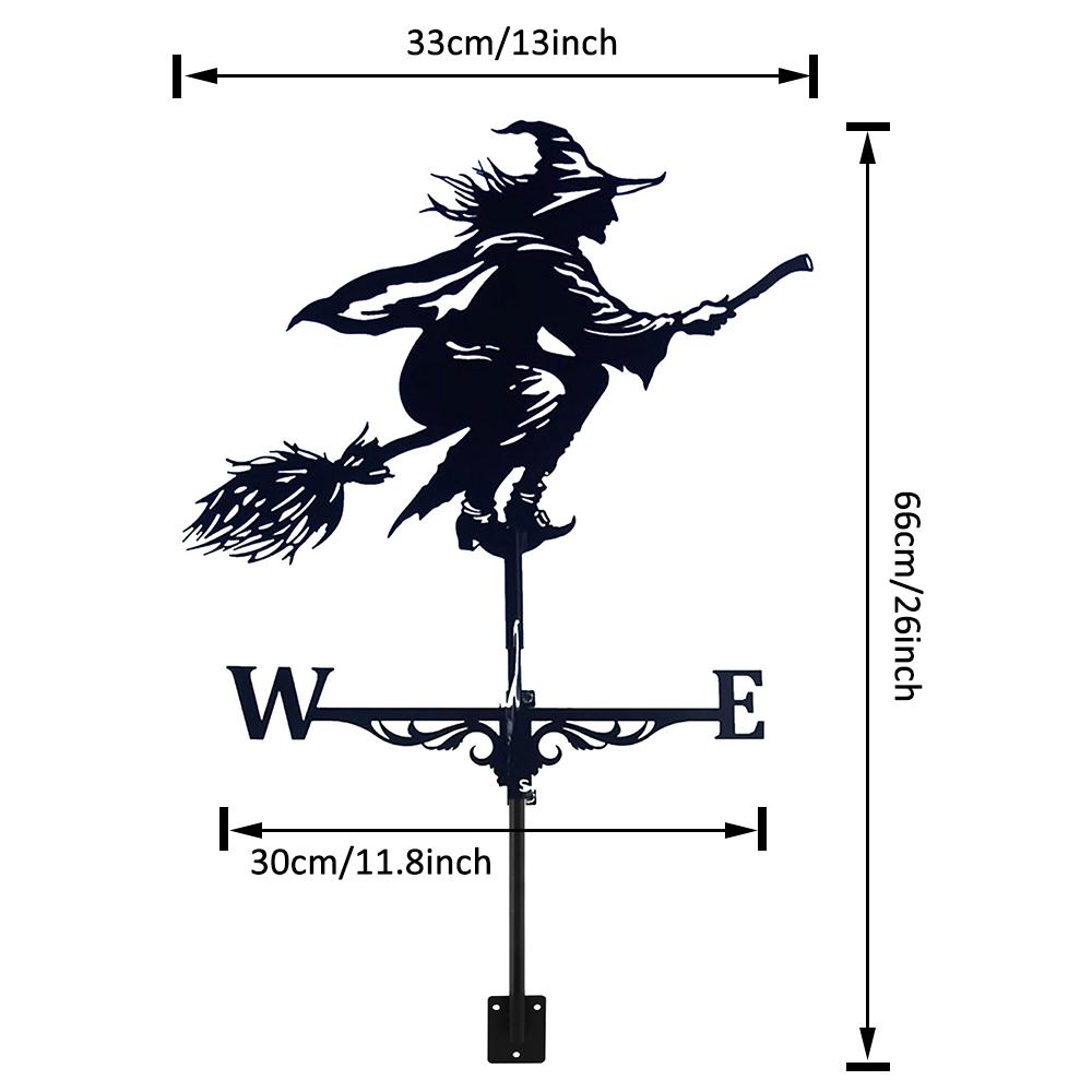Retro Witch Shape Weathercock Iron Weather Resistant Wind Direction Indicator Creative Weathervane Halloween Garden Roof Decor