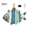 Wooden Fish Wall Hanging Lighted Decor, Rustic Nautical Fishing Wood Sculpture with LED Lights, Camp RV Coastal Ornaments Beach Theme Farmhouse