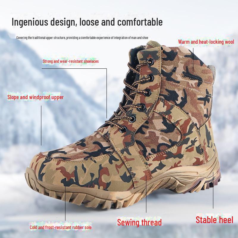 Men's Extra Thick Snow Boots - Wool, Cotton, High Top, Winter, Plus Velvet, Outdoor Cold-Proof