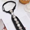 Fashionable Women's Pre Tied Neck Tie with Crystal Rhinestones and Pearls Black Necktie for Weddings Party Neckwear