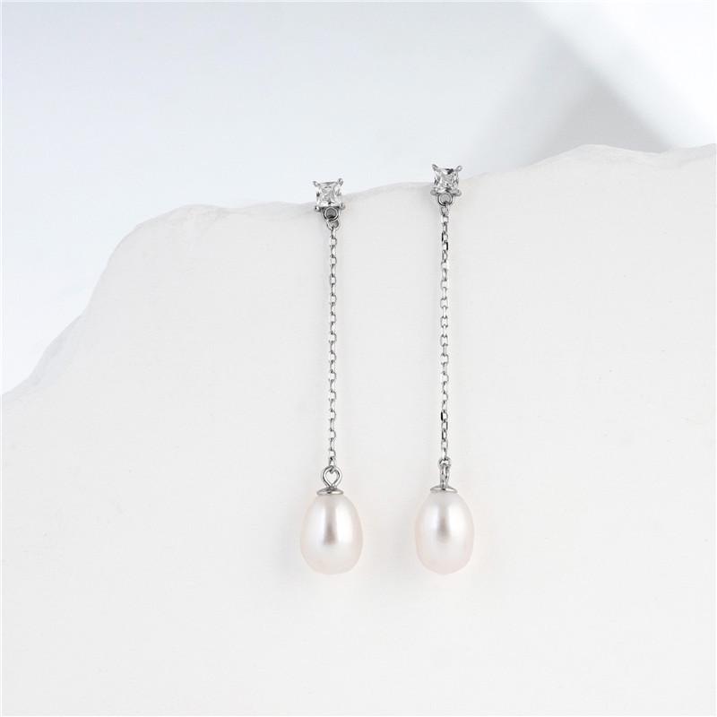 Arvaleff 925 Sterling Silver Minimalist Pearl Threader Earrings