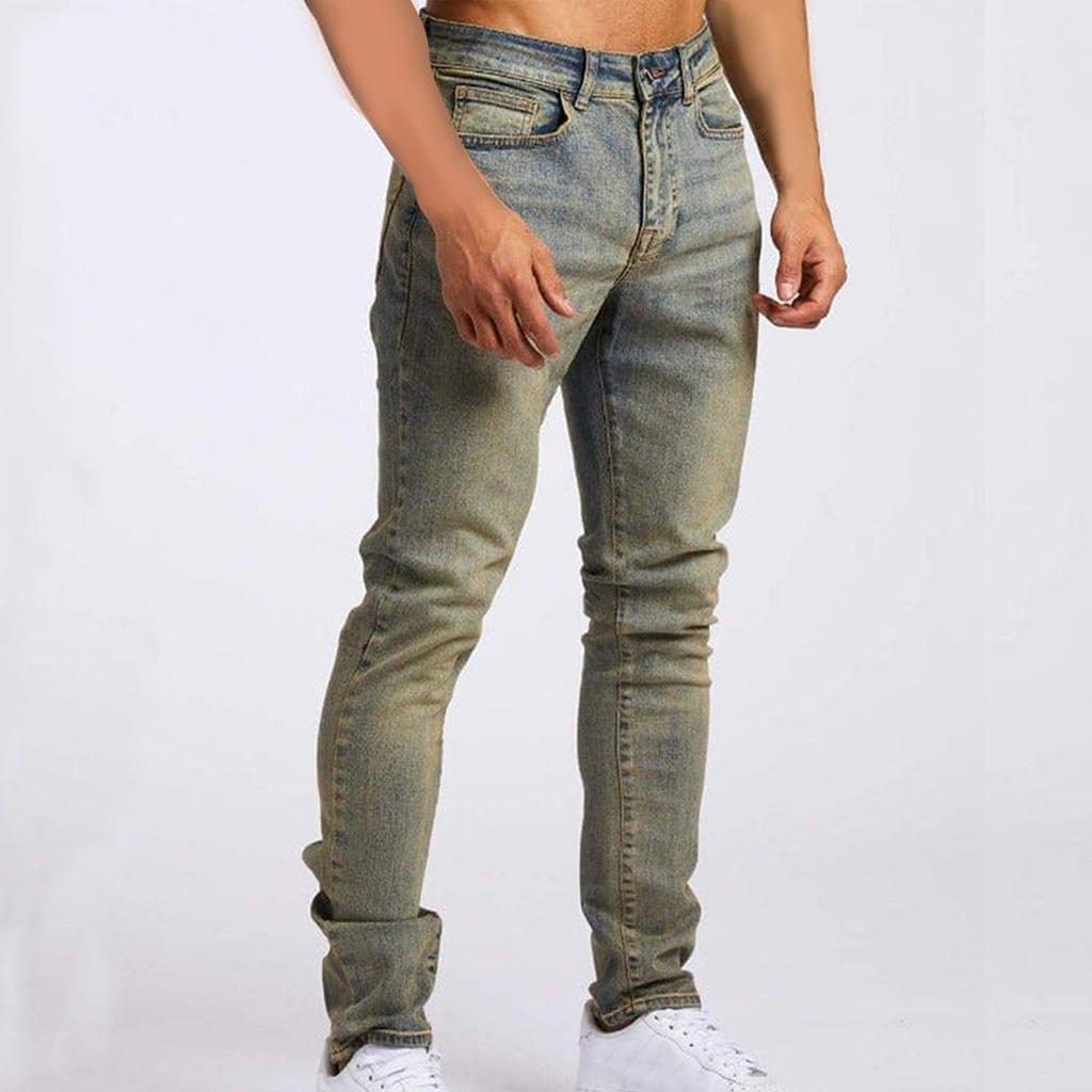 Men's Skinny Stretch Jeans Light Blue Fit Jean Men Slim Fit Button Straight Denim Trousers