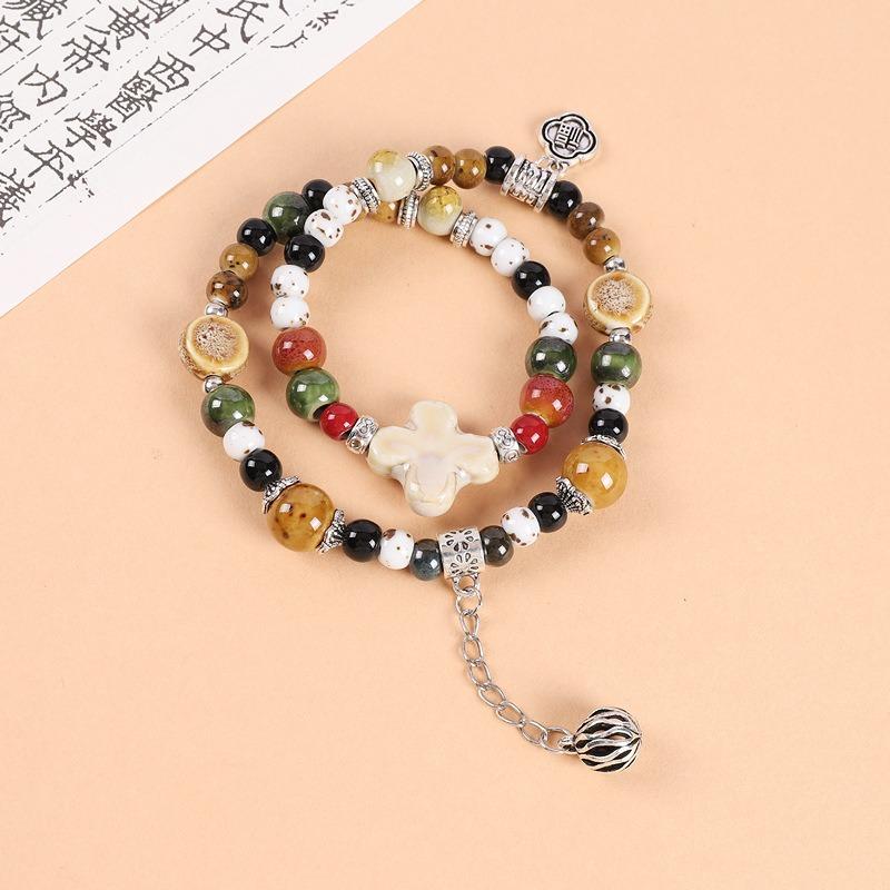 Double-layer stacked ceramic beaded bracelet men's and women's retro literary niche bracelet accessories