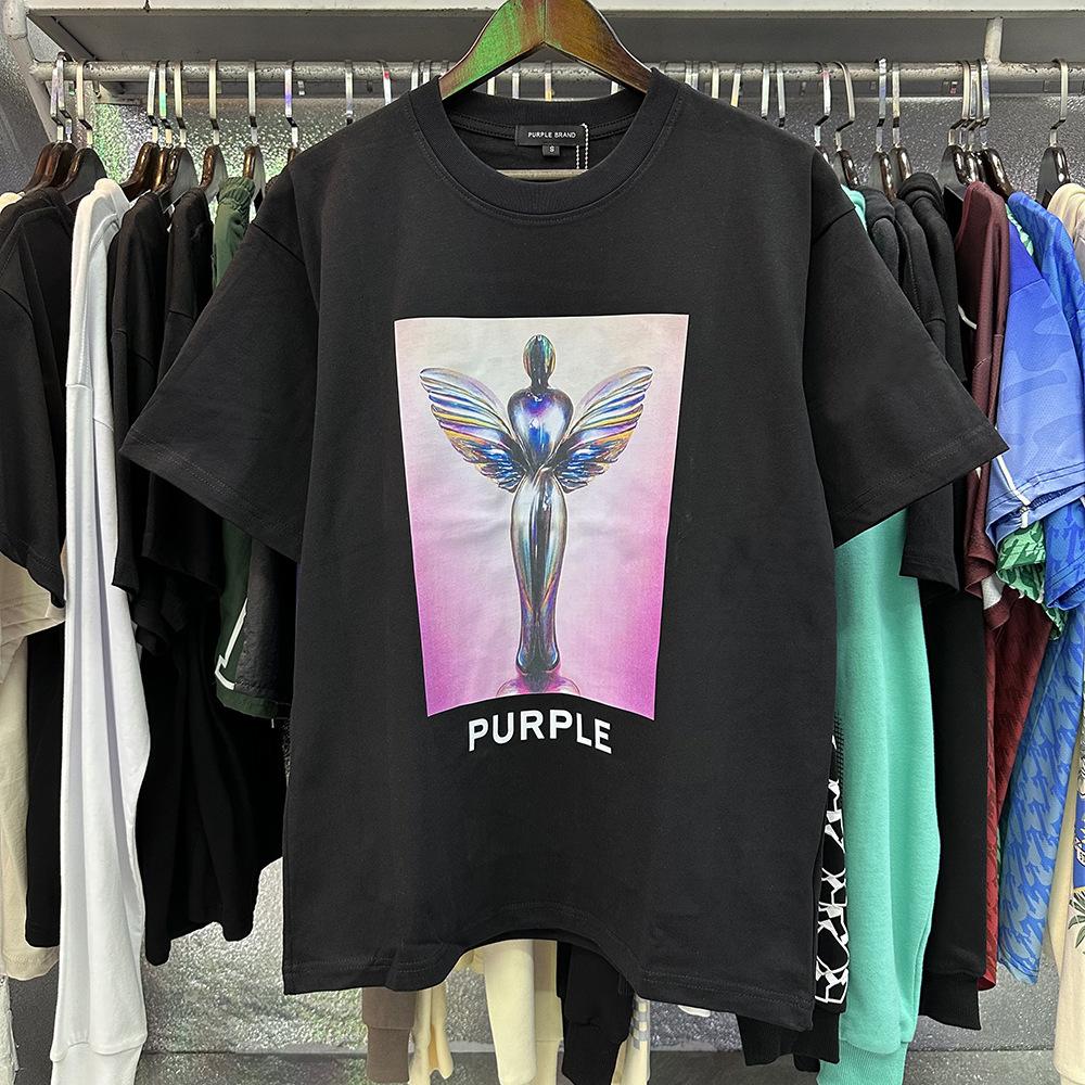 PURPLE letter print crew neck pullover short-sleeve 2023 summer new European and American trendy brand T-shirt collection tops