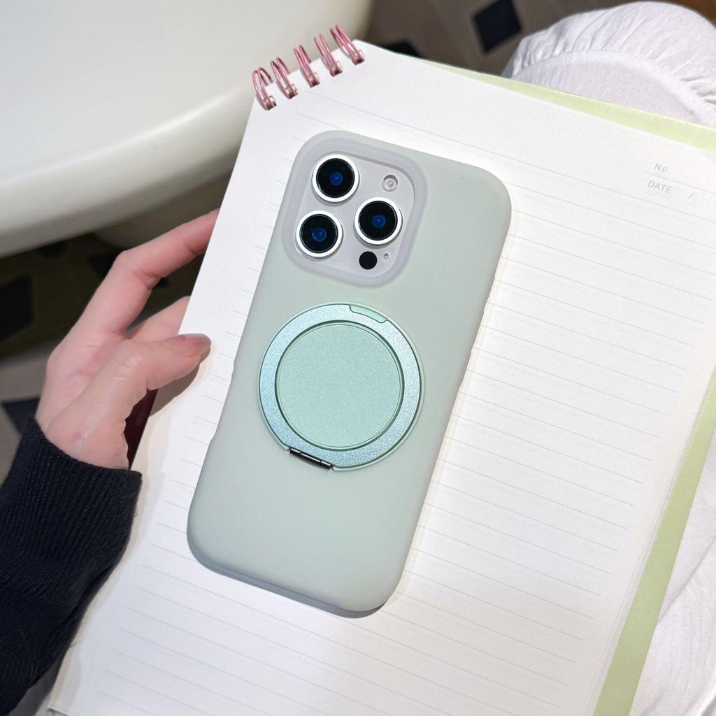 Liquid Jelly Rotating Large Bracket Magnetic Mobile Phone Case Suitable for iPhone16promax Skin Feeling Solid Color Protective Case