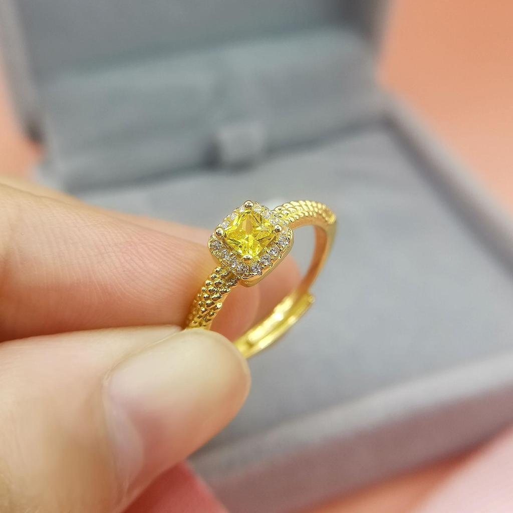 Minsheng Citrine Diamond Ring: Chic Red Book Sugar Cube Design for Women