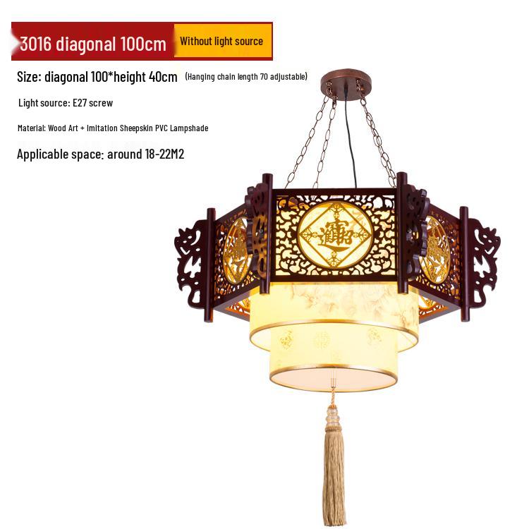 Hexagonal Solid Wood Chinese Antique Pendant Light for Teahouse or Restaurant