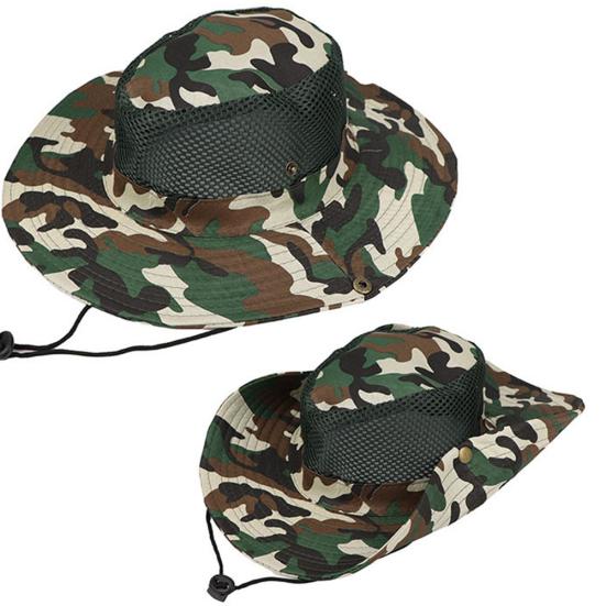 Mode Outdoor Breitkrempig Tarnmuster Fischerhut Bucket Boonie Hut Anti-UV Kappe