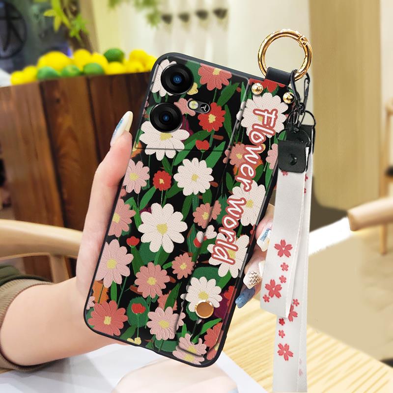 Protective Dirt-resistant Phone Case For Tecno Pova Neo3/LH6N Wrist Strap Phone Holder Oil Painting Anti-dust Silicone