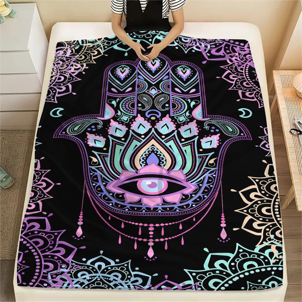 1Pc Jewish Hamsa Print Flannel Blanket, High Quality Comfortable for All Seasons, Home Decor, Warmth and Comfort, Perfect for Christmas Gifts