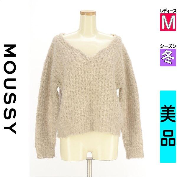 MOUSSY Women s Sweater Winter Long Sleeve Beige M V-Neck Knit Tops [Used] [Old Clothing] [Sale]